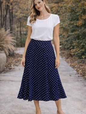 Maison Jules Navy Polka Dot Midi Skirt